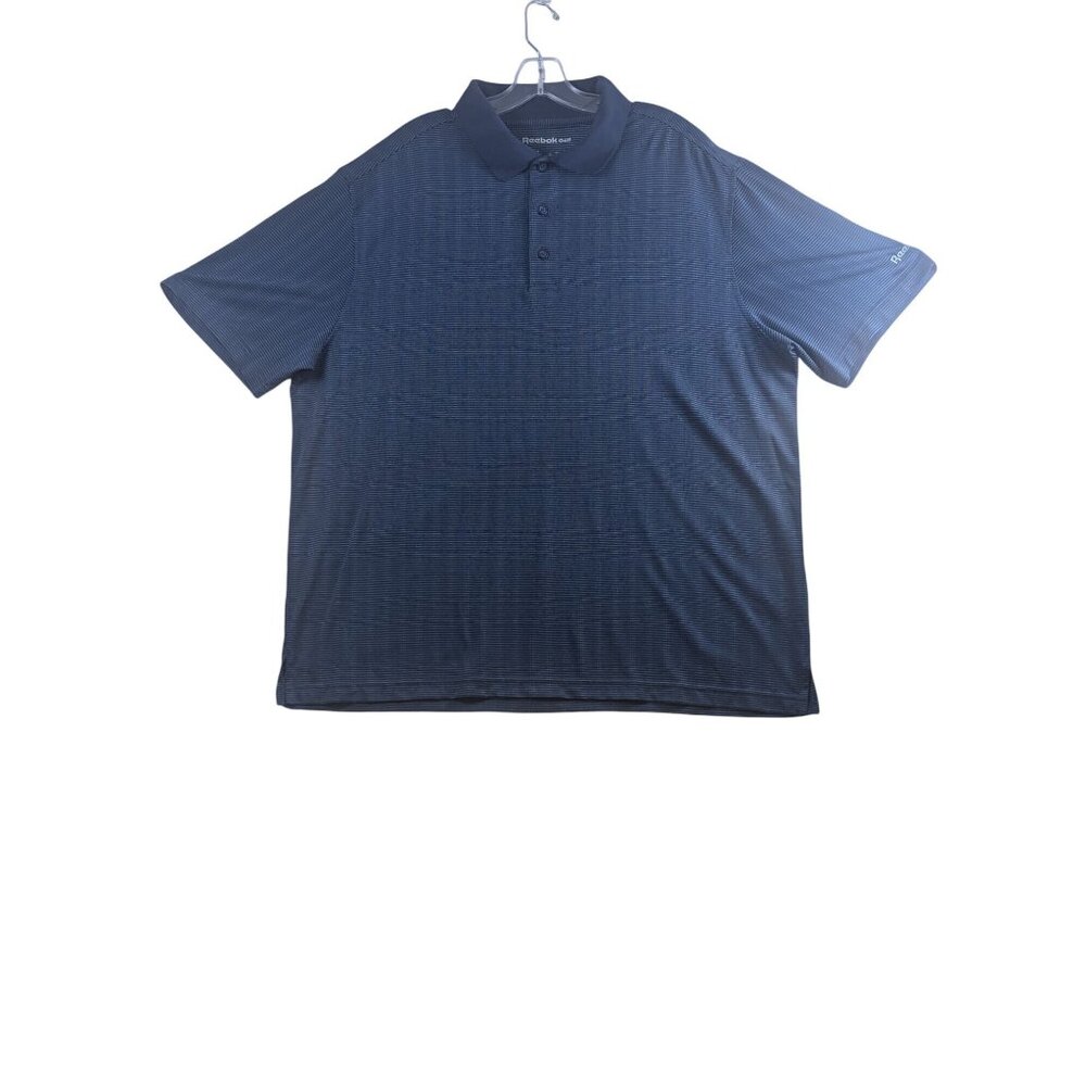 Reebok Golf Mens Polo Shirt XL Navy Blue Striped Short Sleeve Performance‎